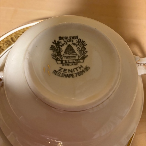 TWO Burleigh Ware Zenith Cream Bouillon Soup Bowls with Saucers - Picture 3 of 6